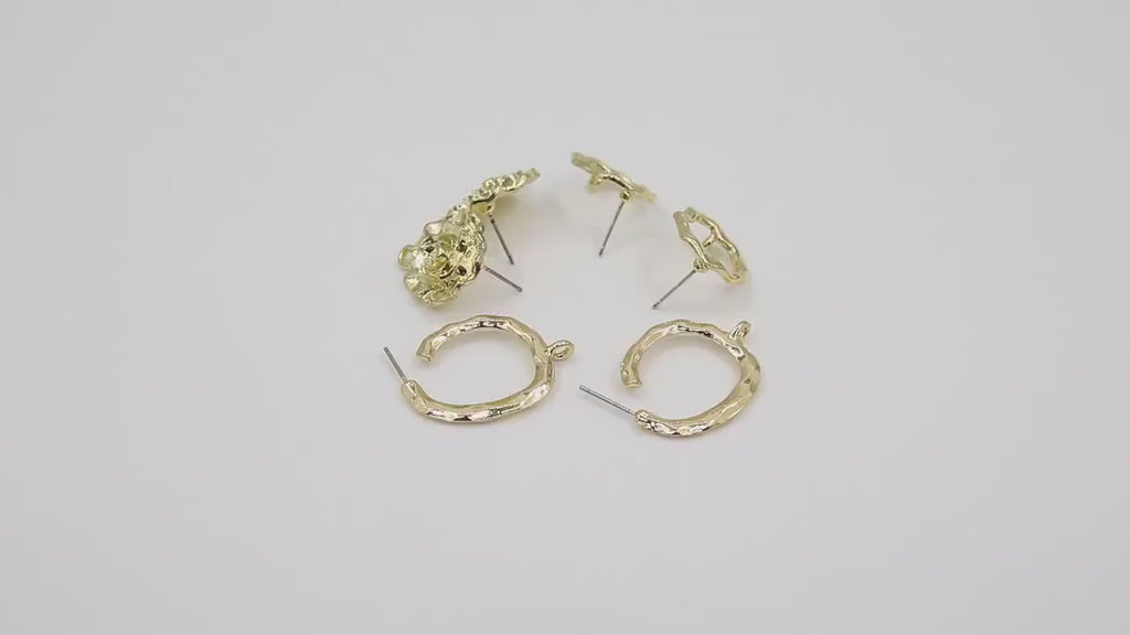 Gold Earring Studs With Loop Links, 6 Pieces 10 mm Post Stud Gold Plated Round Shaped #3633, Hoop Post Earrings