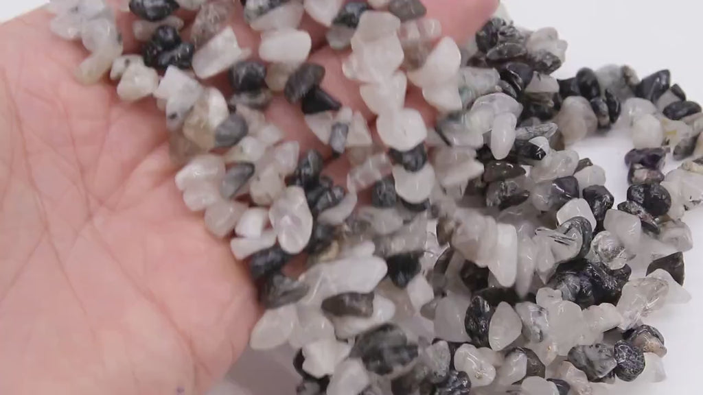 Natural Black Rutilated Quartz Beads, Shiny Chips and Nugget Black Beads BS #156, sizes 6-18 mm