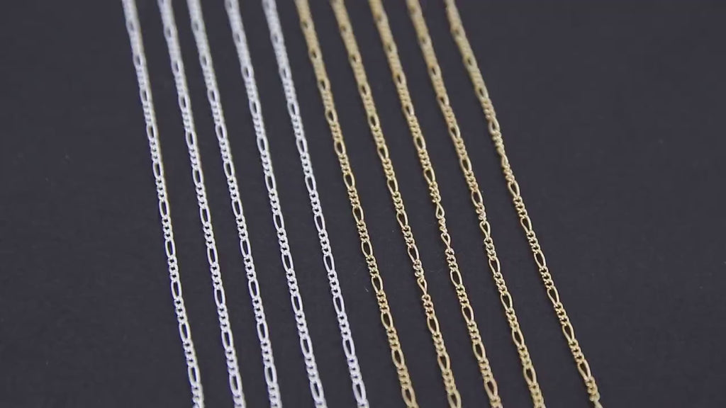 14 K Gold Filled Figaro Chains, 925 Sterling Silver Unfinished By The Foot CH# 913 , 1.3 mm Dainty Long and Short # 885