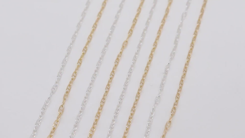 14 K Gold Filled Mariner Chains, 925 Silver Smooth Mariner CH# 905, Anchor Sequin Smooth Flat Chain
