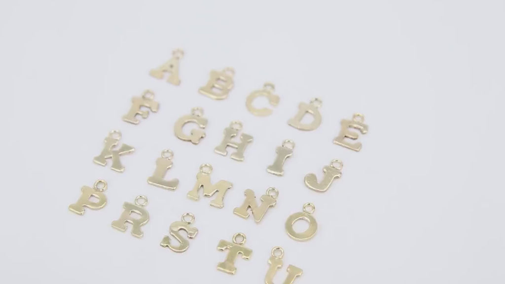 14 K Gold Filled Letter Charms, 6 x 8 mm Gold Alphabet Letters # 2608, Minimalist Block Name Letters