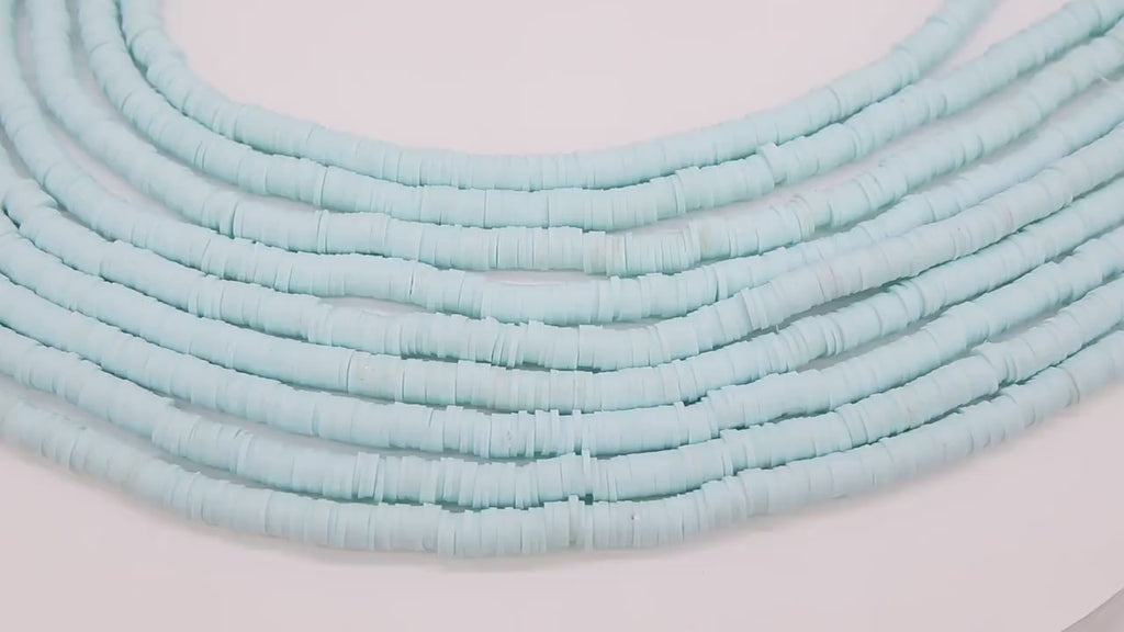 2 Strands 6 mm Clay Flat Beads, Seafoam Blue Heishi beads in Polymer Clay Disc CB #128, Light Blue Rondelle