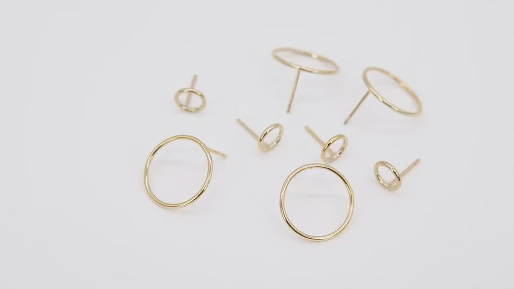 14 K Gold Hoop Stud Earring, High Quality Gold Filled Round Ring Stud Post Findings # 2765, 7