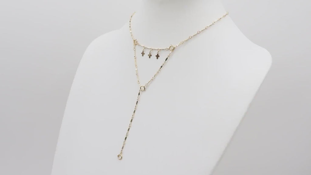 14 K Gold Filled Dap Bar Extender with Three 6 mm Cross Charms, 925 Sterling Silver Dap Bar Charms Extender Chains