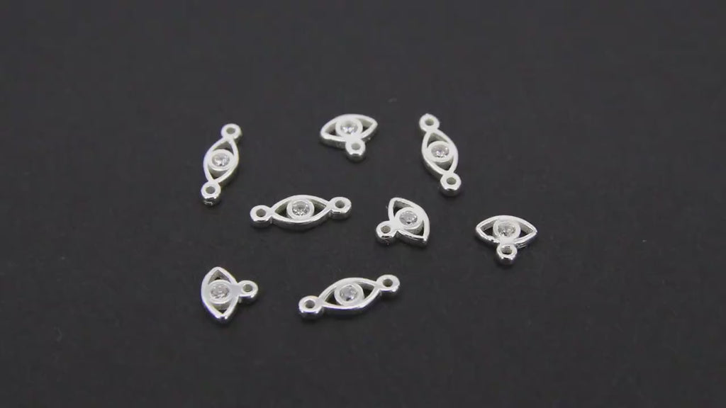 925 Sterling Silver Evil Eye Connector, CZ Micro Pave Evil Eyes Charms # 3507, Tiny Minimalist Jewelry Links