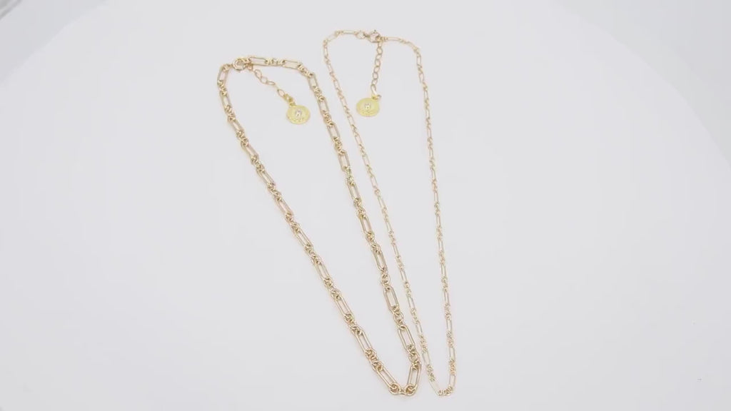 Gold Chain Necklace, 14 K Gold Filled Paperclip and Rolo Everyday Choker, Toggle Rectangle Oval Chain Choker