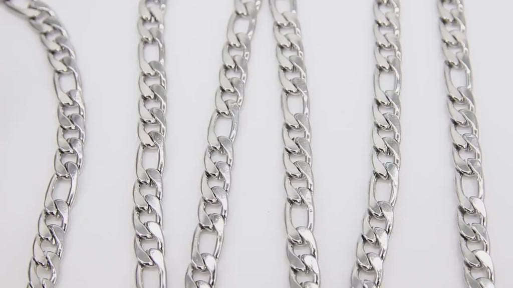 Silver Curb Chain, 304 Stainless Steel Large Figaro Flat 7 x 10 mm CH #264, Cuban Figaro Style Heavy Oval Unfinished Gold Chains