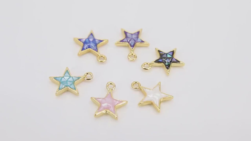 Gold Shell Star Charms, 13 mm Pink Starburst #3346, Blue Aqua White or Black Star Charms