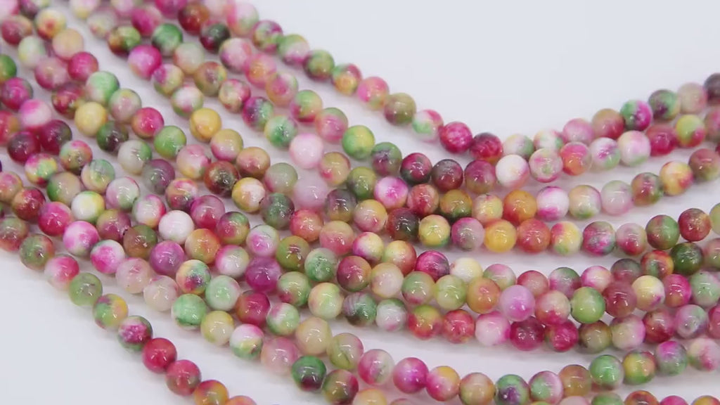 Pink and Mint Green Beads, Smooth Mixed Strawberry Red BS #2, Marble Jade Dyed Beads