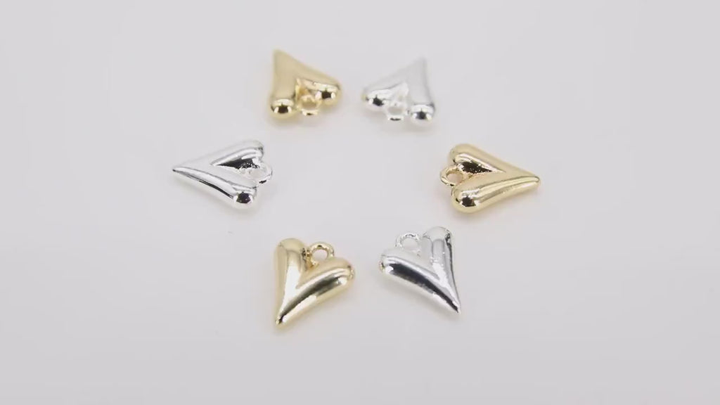 Puffy Gold Heart Charms, 8 x 10 mm Silver Heart Charms #3390, Love Gifts for Mom #3391