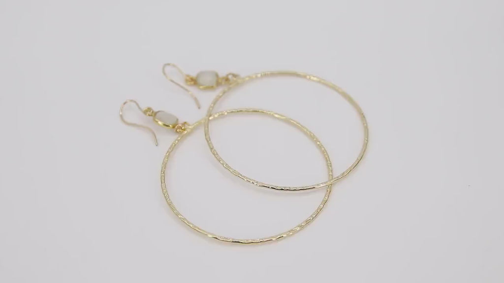 Gold Gemstone Hoop Earrings, 14 K Gold Filled Fancy Hook Ear Wires #692, Gold Plated Round Hoops with Rainbow Moonstone Gemstone