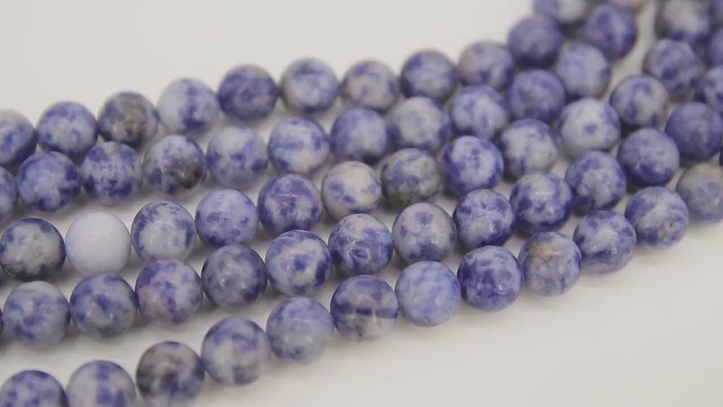 White and Blue Jasper Beads, Royal Sky Blue Spotted Round Beads BS# 53, sizes 8 mm 15.75 inch Strands