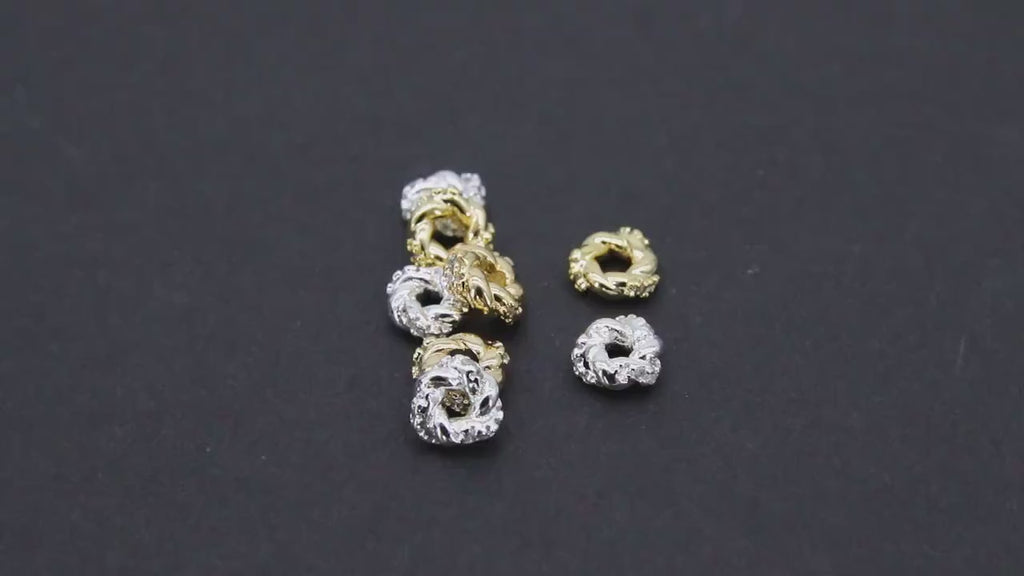CZ Gold Twist Spacer Beads, 6 mm Round Silver Soldered Jump Rings #3450, Fancy Bumpy Silver Ring Twist