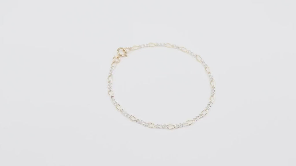 14 K Gold Filled Figaro Chain Link Necklace, 925 Sterling Silver Mixed Metal Long Short Gold Dainty Chain Two Tone Bracelet, Waterproof