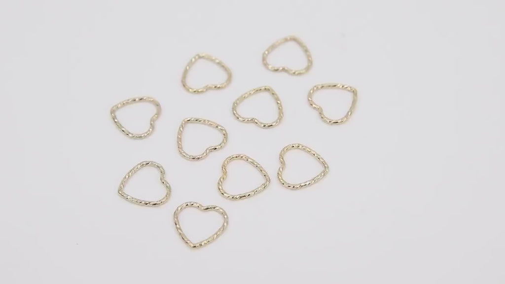 14 K Gold Filled Textured Heart Charms, 10 mm 925 Sterling Silver Soldered Links #2199, Twist Closed Heart Rings