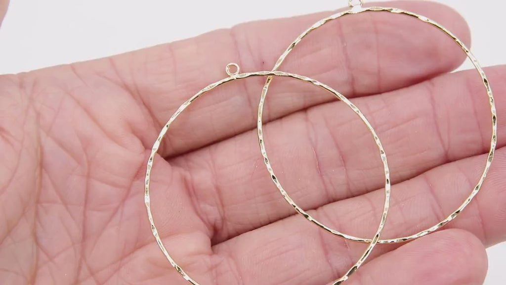 Textured Gold Round Hoop Ear Rings, 50 mm Glittery Gold Charms # 807, High Quality Light Weight Wire Hoops Finding