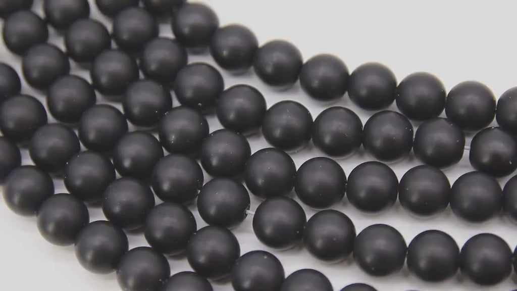Black Stone Beads, Smooth Frosted Matte Round Black Beads BS #27, sizes 10mm 15.5 inch Strands