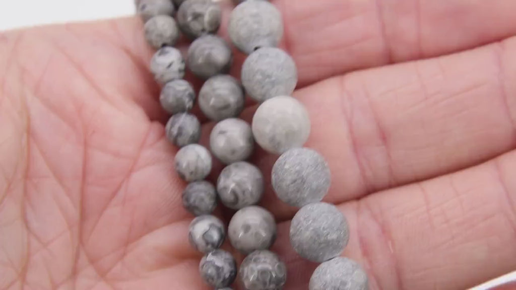 Maifan Stone Beads, Smooth Shiny Round Maifanite Gray Beads BS #187, size 6 mm