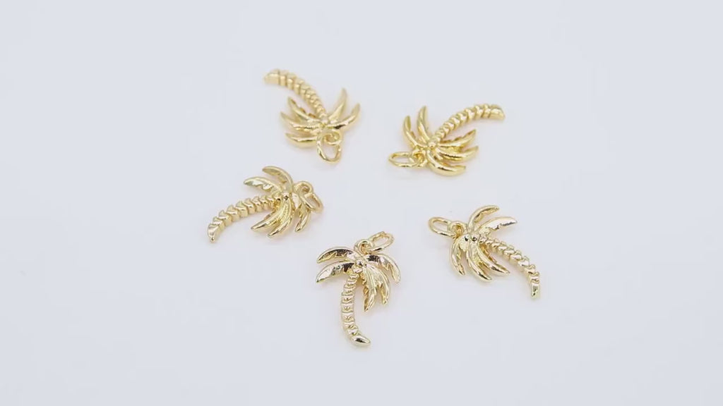 Palm Tree Charms, 2 Pc Small Gold Coconut Tree Pendants #194, Minimalist Beach Nautical Jewelry 11 x 15 mm