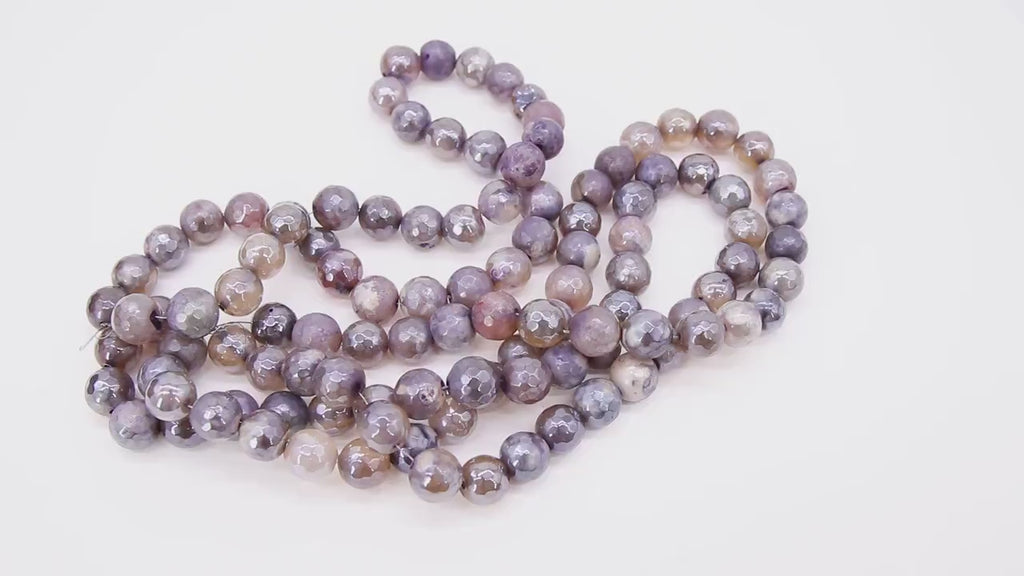 Electroplated Beige Agate Beads, Faceted Agate BS #240, Browns and Purple Beads