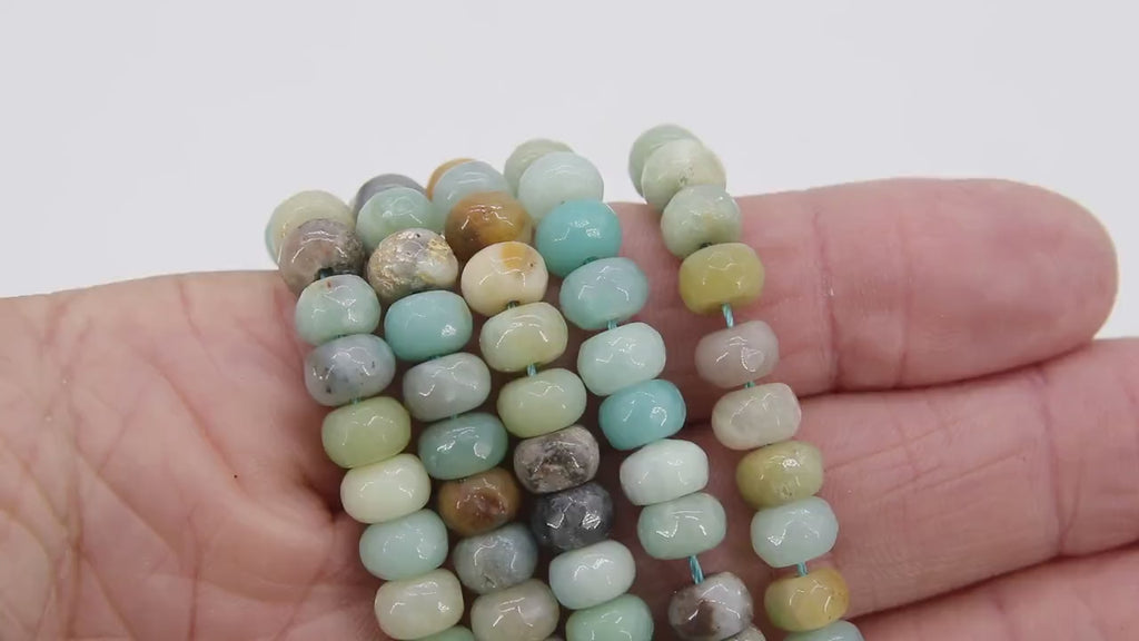 Faceted Amazonite Heishi Blue Beads, White Thick Rondelle Jewelry Beads BS# 202, Pastel beads in sizes 8 x 6 mm 14.5 inch Strands