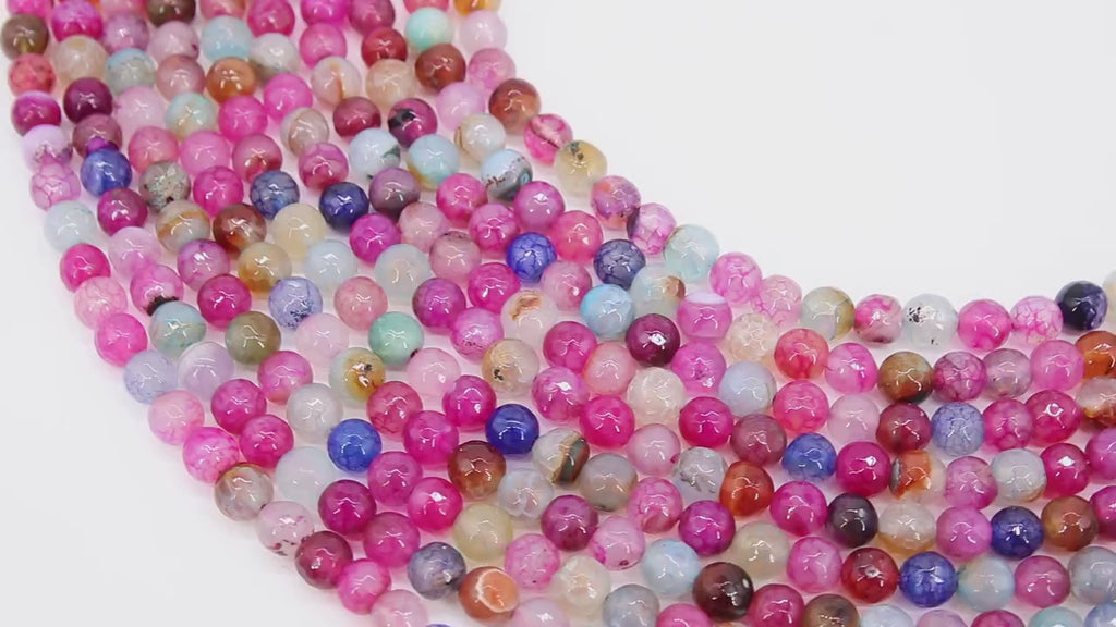 Fuchsia Mixed Color Agate Beads, Faceted Pink White Blue Marble Agate Dyed Beads BS# 117, Jewelry Beads sizes 8 mm 15 inch Strands