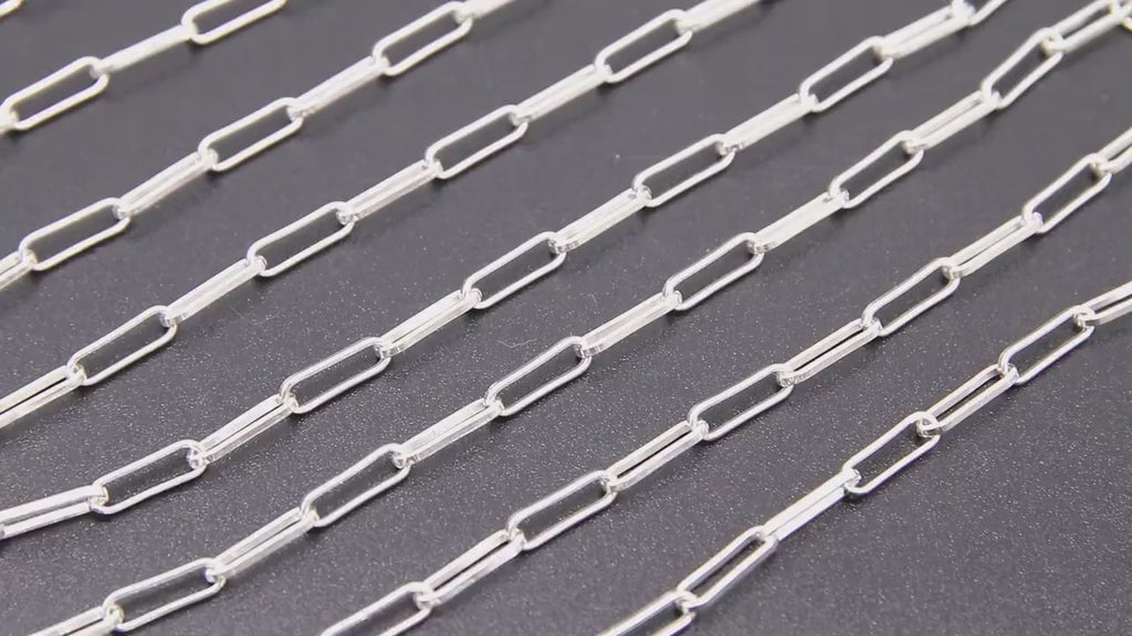 925 Sterling Silver Paper Clip Chain, Large Unfinished Silver Soldered Box Chains CH #857, Rectangle Drawn Cable Chain