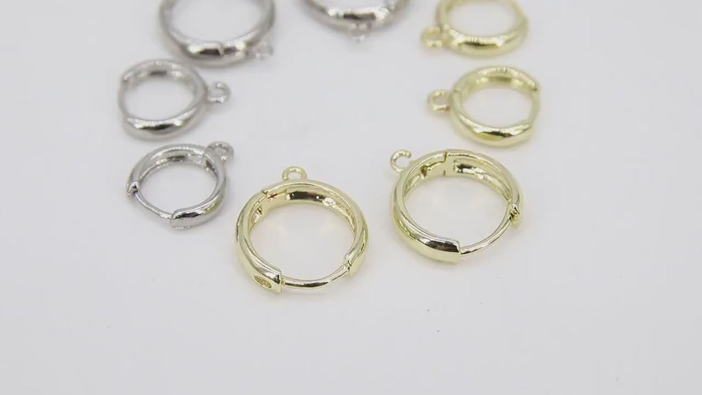 Smooth Lever back Round Ear Ring Hoops,  12 mm 15 mm Huggie Tube #2605,  3 mm Thick High Quality Gold