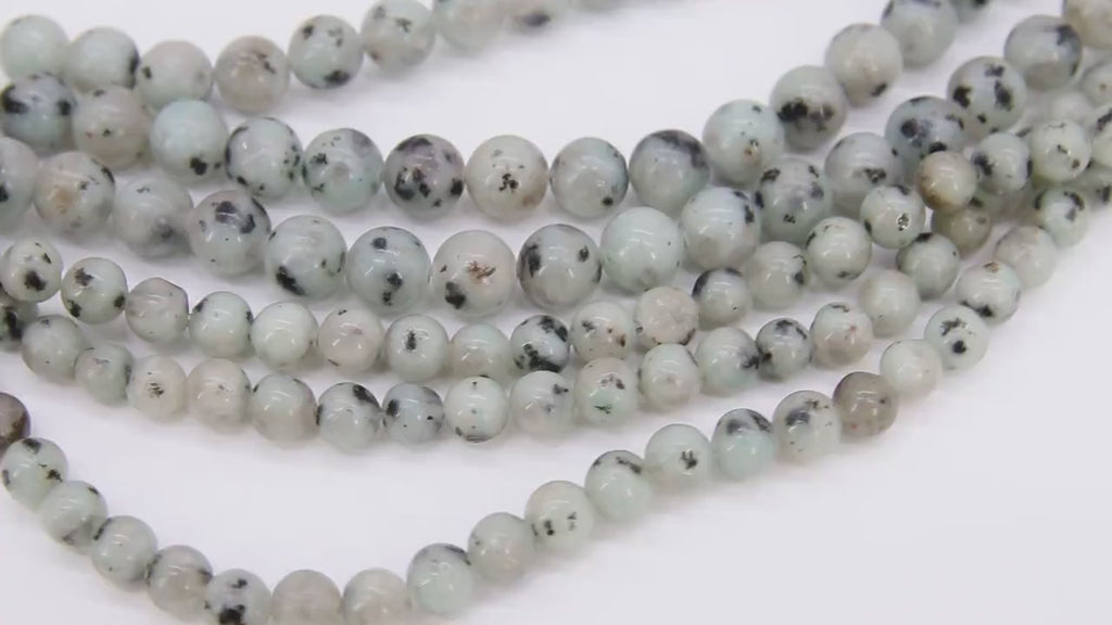 Natural Baby Blue Kiwi Beads, Shiney Sesame Round Aqua Blue BS #134, Black Spot Lotus Jasper Beads