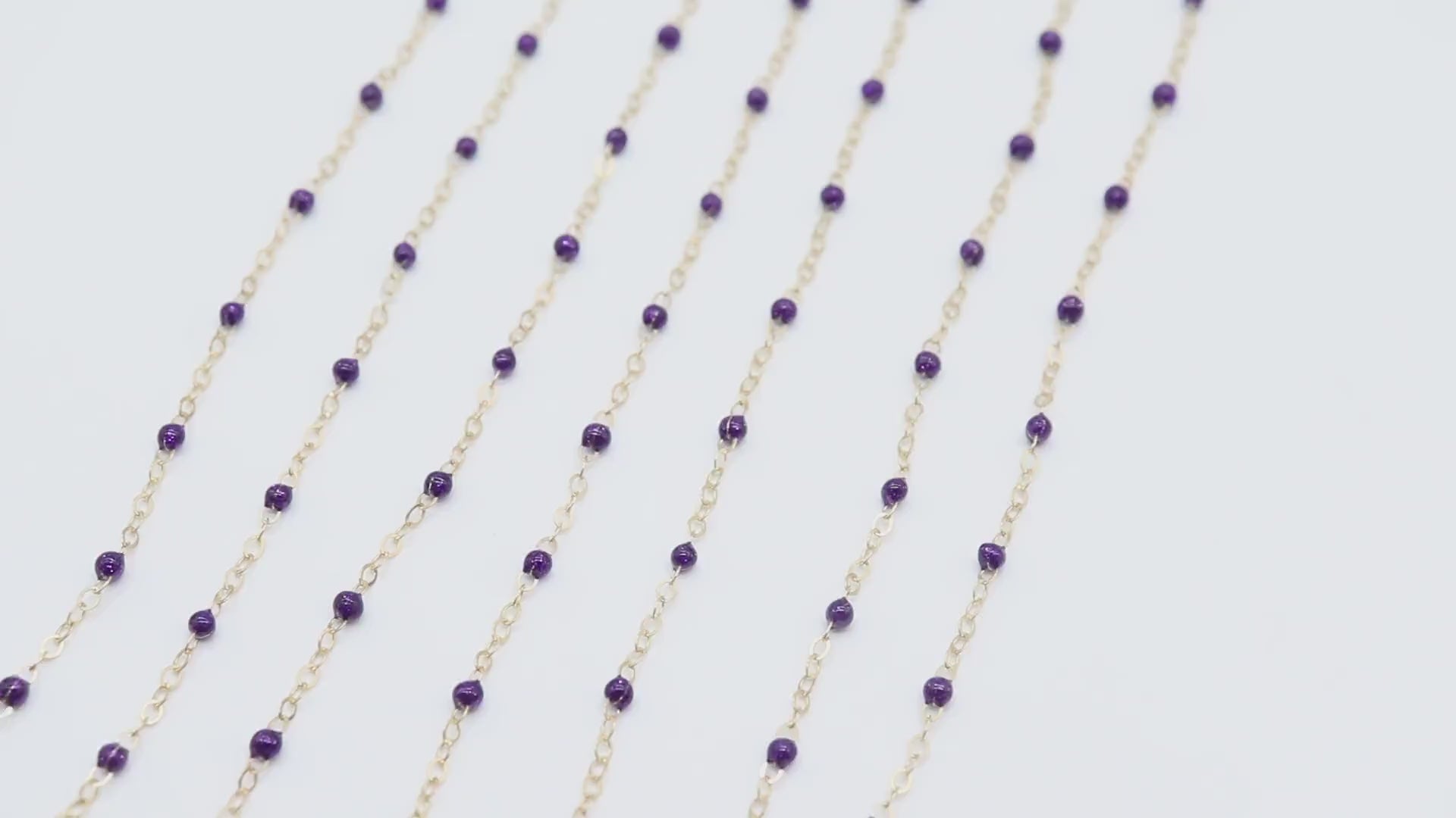 14 K Gold Filled Dainty Beaded Purple Satellite Chain, Bead Chain Jewelry CH# 921, By The Foot Cable Chain