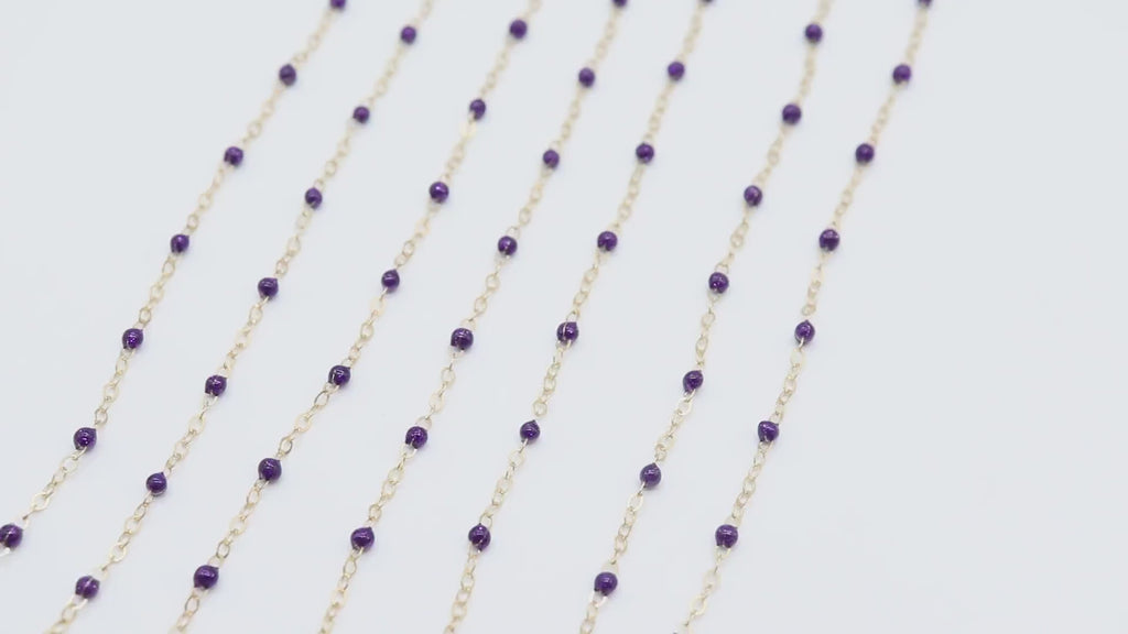 14 K Gold Filled Dainty Beaded Purple Satellite Chain, Bead Chain Jewelry CH# 921, By The Foot Cable Chain