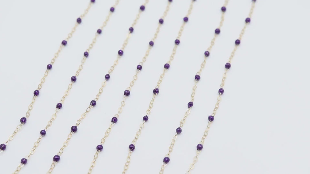 14 K Gold Filled Dainty Beaded Purple Satellite Chain, Bead Chain Jewelry CH# 921, By The Foot Cable Chain