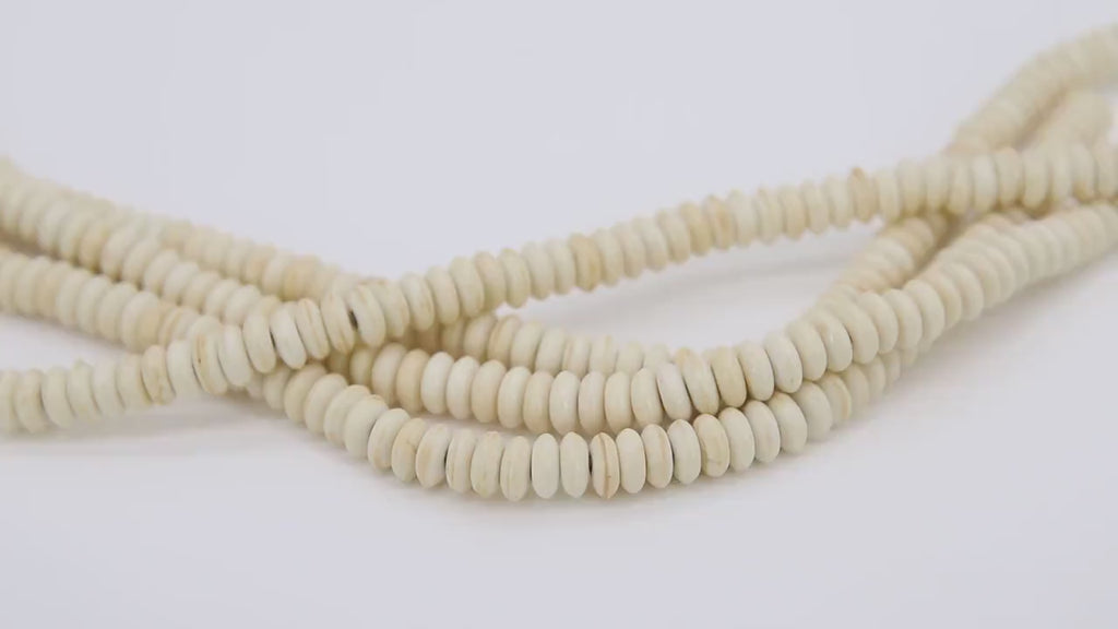 White Turquoise Heishi Beads, Smooth White Beige Turquoise Beads BS# 308, sizes in Flat 6 x 2.5 or Rondelle 6 x 4 mm
