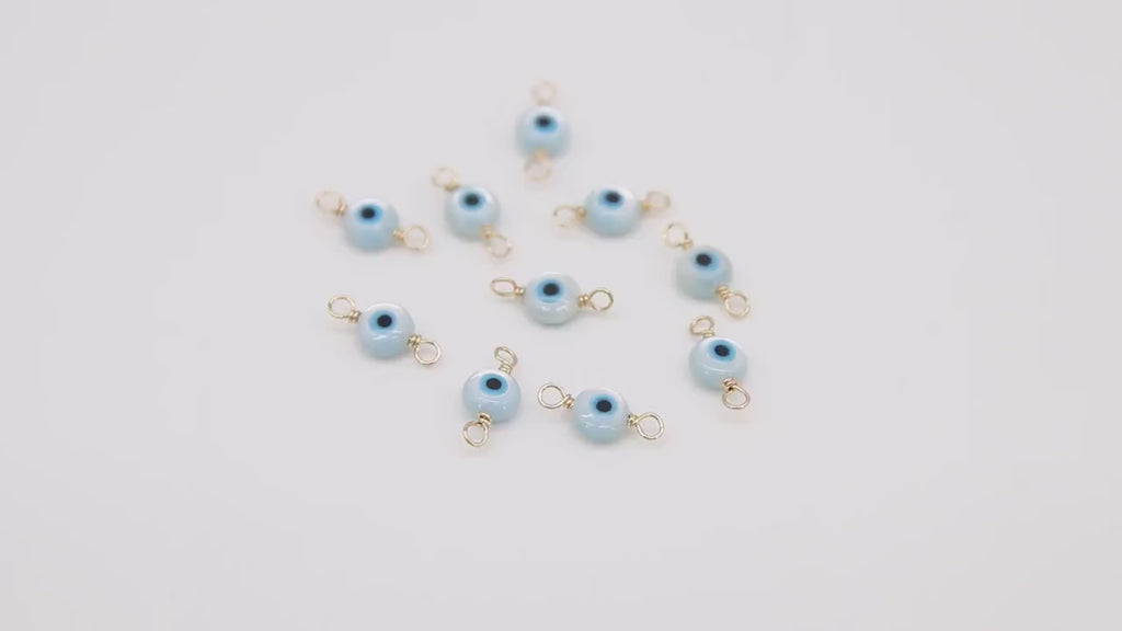 14 K Gold Filled Evil Eye Connector, 5 mm 925 Sterling Silver Round Blue Greek Eye #2763, Minimalist Permanent Jewelry Wire Wrapped Links