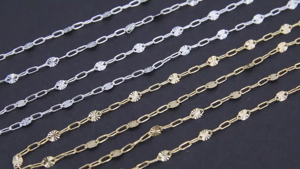 14 K Gold Filled Sequin Chain, 3.7 mm Paperclip 925 Sterling Silver Bar CH# 902, Unfinished Starburst Box Chain CH# 810