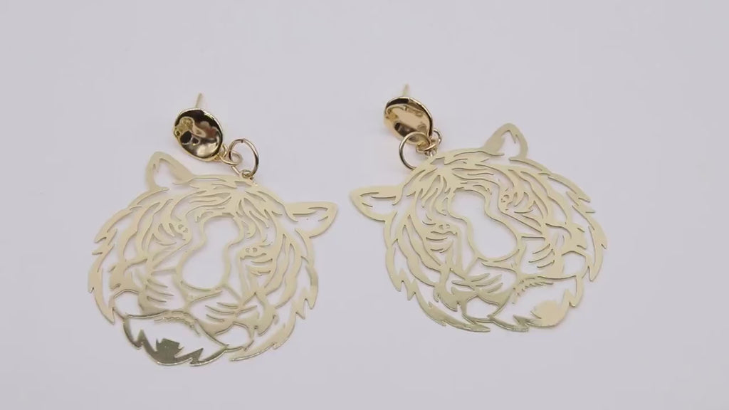 Gold Tiger Head Earrings, Gold Stud Earrings AG #2399, LSU Gameday Jewelry