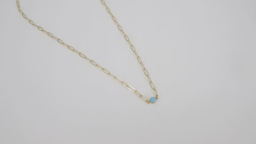 14 K Gold Filled Blue Turquoise CZ Chain Necklace, Genuine 14 K Gold Filled Paperclip Choker #2626, White and Pink Opal