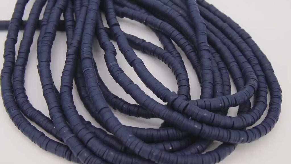 2 Strands 6 mm Clay Flat Beads, Navy Blue Heishi beads in Polymer Clay Disc CB# 214, Denim Blue Rondelle