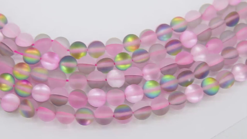 Soft Pink AB Beads, Smooth Multi Color Iridescent Beads BS #112, sizes in 8 mm 15.25 inch FULL Strands