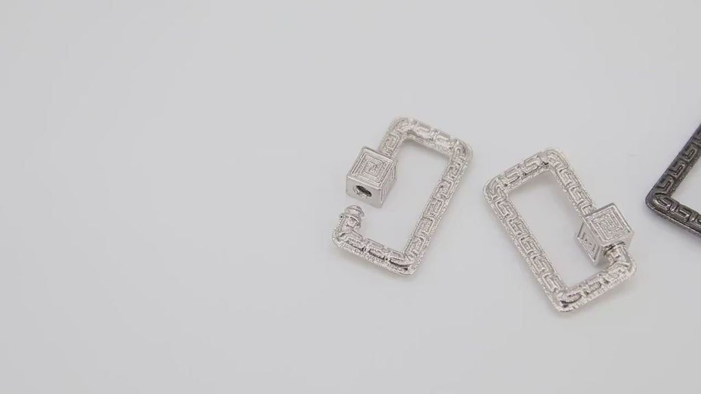 Gold Rectangle Screw Clasps, Silver Filigree Engraved Interlocking Connector #2631, Black Carabiner