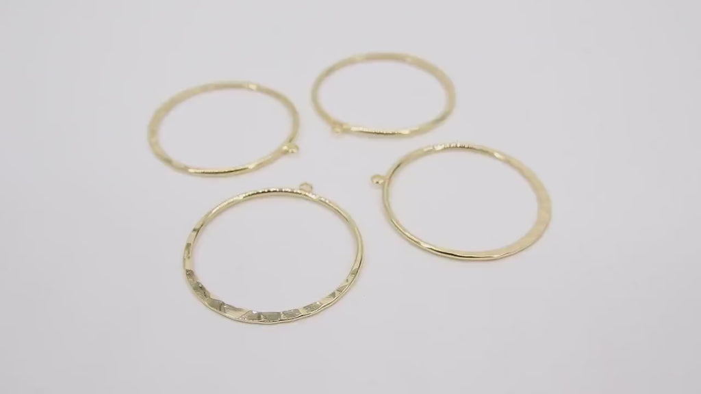 Textured Gold Round Hoop Ear Rings, 35 mm Glittery Gold Charms # 948, Hammered Wire Hoops