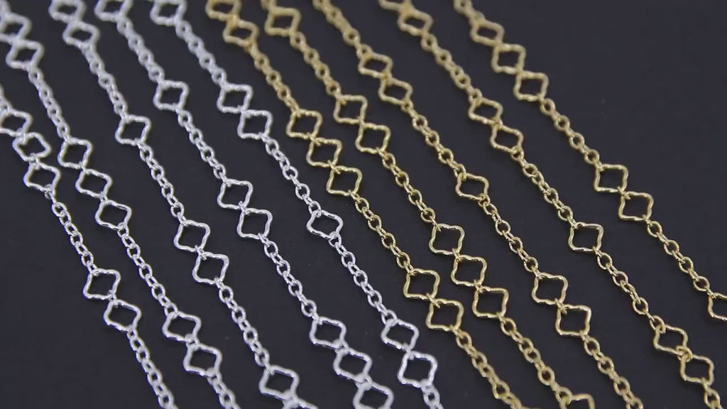 14 K Gold Filled Clover Chain, 5.1 mm Quatrefoil 925 Sterling Silver Links CH# 874, Unfinished Dainty Chain CH# 909