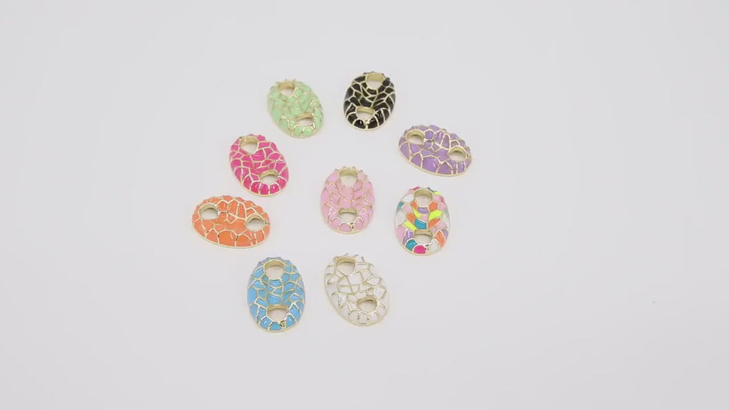 Gold Enamel Coke Tab Connectors, Crackled Pig Nose Oval Links #2866, 12 x 17 mm  Black Pink and White Snake Skin