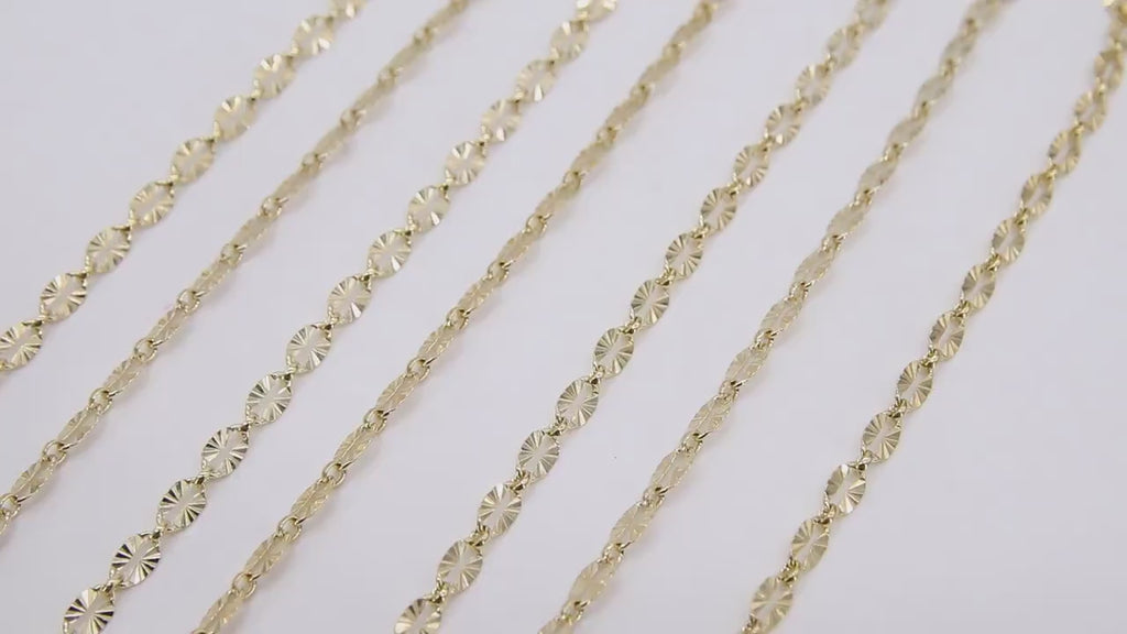 14 K Gold Filled Starburst Chains, 6.4 mm Oval Sequin Bar Chains CH #778, Unfinished Hammered Chain