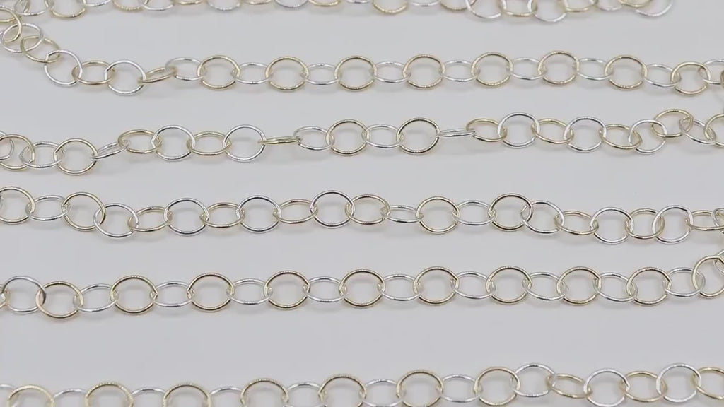 14 K Gold Filled Mixed Metal Rolo Chain, 7.6 mm Oval Drawn CH# 895, 6 mm 925 Sterling Silver Two Tone Oval Chains