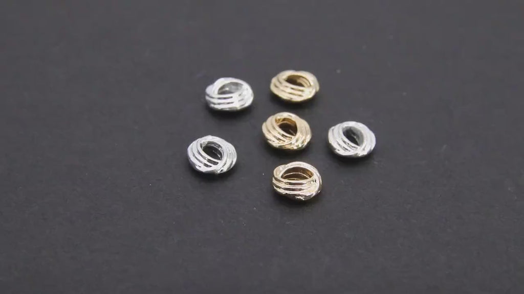 Gold Twist Spacer Beads, 6 mm Round Silver Soldered Jump Rings #3475, Fancy Bumpy Bright Silver Ring Twist