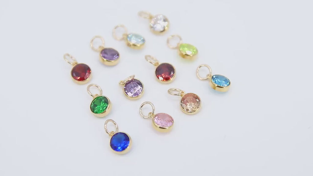 14 K Gold Filled CZ Charm, 6 mm Birthstone Round Charm with Jump Rings # 3637, Birthday Permanent Jewelry