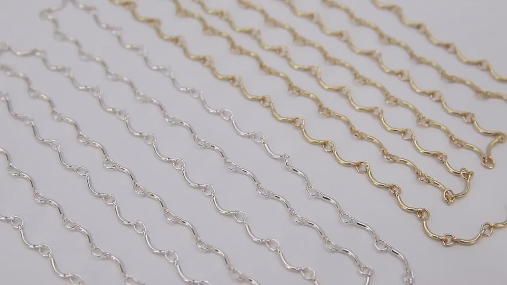 925 Sterling Silver Bar Jewelry Chains,  14 K Gold Filled U Bars and CH #823, Wavy Unfinished Chain