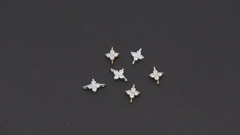 925 Sterling Silver CZ Clover Connectors, 14 K Gold Filled 6 mm Cubic Zirconia Quatrefoil Perpendicular Links # 3668, Minimulist