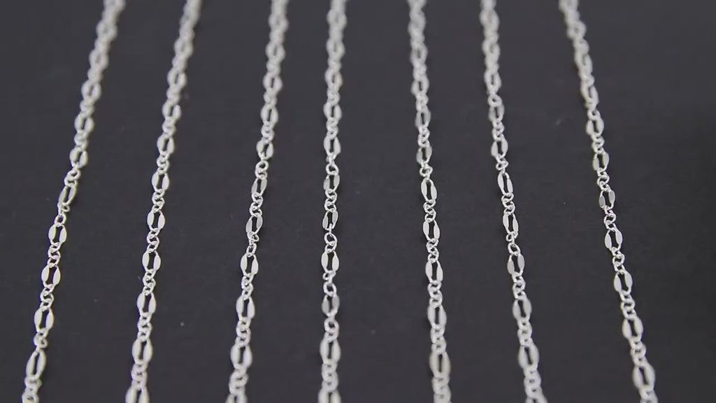 925 Sterling Silver Bar Chain, Silver Long and Short Sequin 2.3 mm Chain CH #829, Unfinished Flat Drawn Chains